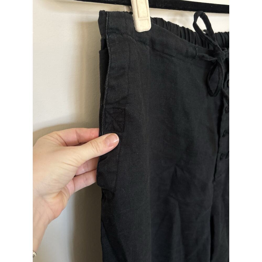 100% Linen Wide Leg Pants Women 14W Tall Black Comfort Quiet Luxury Lagenlook - Picture 4 of 12